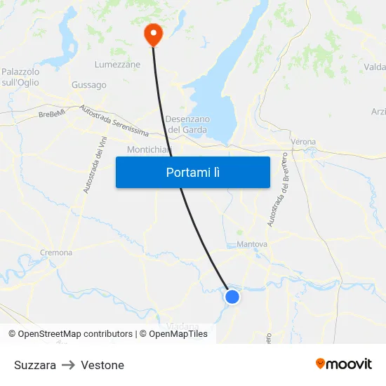 Suzzara to Vestone map