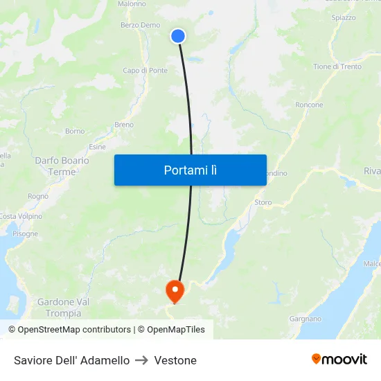 Saviore Dell' Adamello to Vestone map