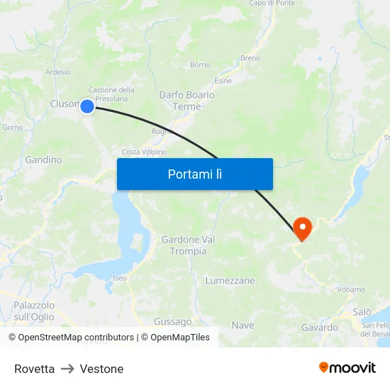 Rovetta to Vestone map
