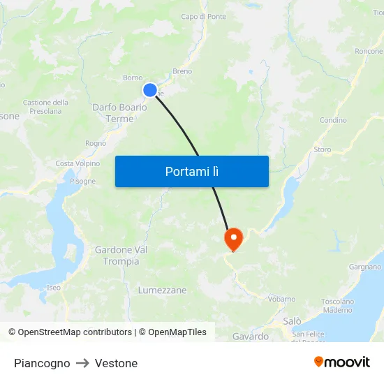 Piancogno to Vestone map