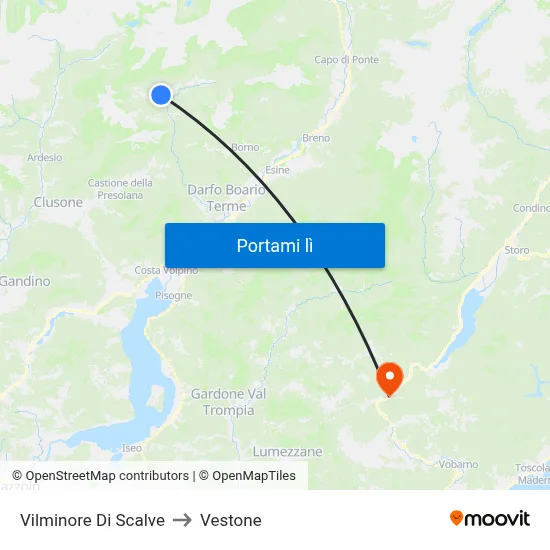 Vilminore Di Scalve to Vestone map