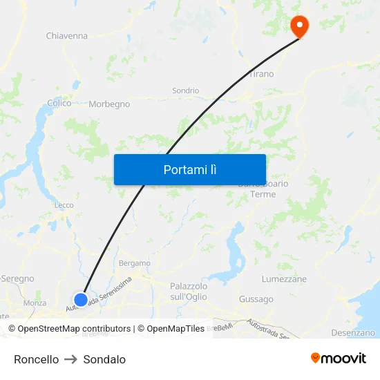 Roncello to Sondalo map