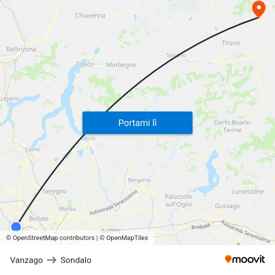 Vanzago to Sondalo map