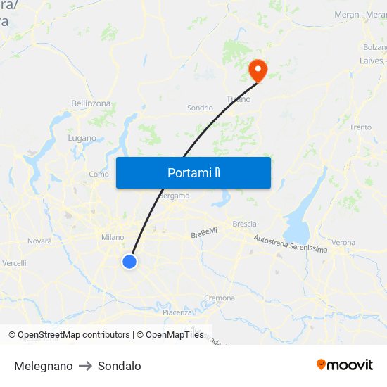 Melegnano to Sondalo map