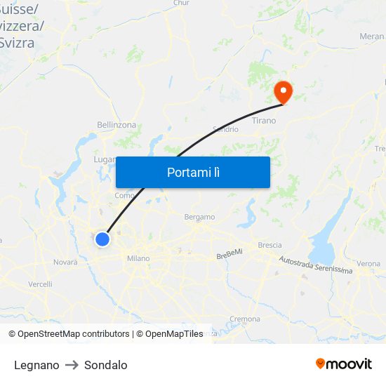 Legnano to Sondalo map