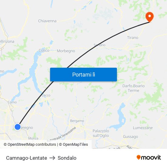 Camnago-Lentate to Sondalo map