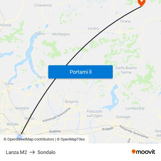 Lanza M2 to Sondalo map