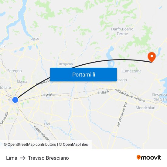 Lima to Treviso Bresciano map