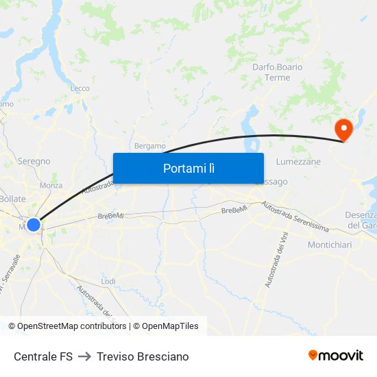 Centrale FS to Treviso Bresciano map