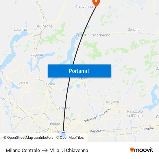 Milano Centrale to Villa Di Chiavenna map