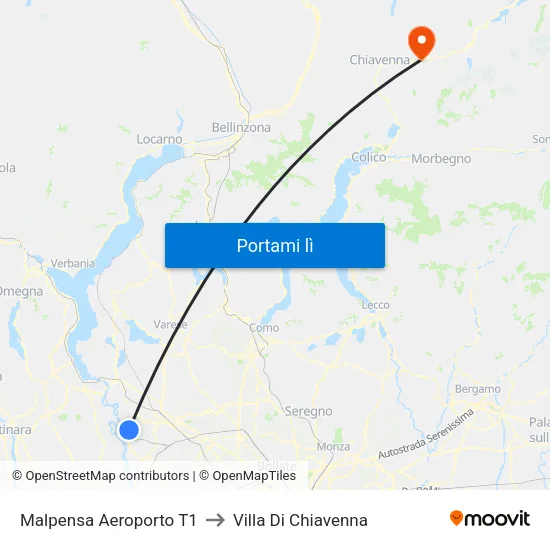 Malpensa Aeroporto T1 to Villa Di Chiavenna map
