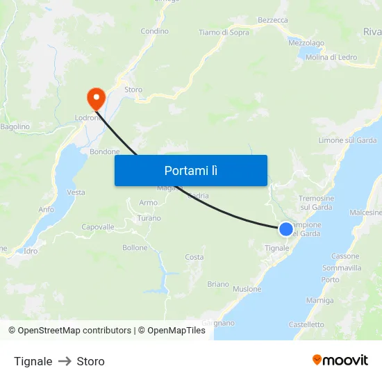 Tignale to Storo map