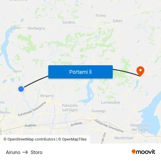 Airuno to Storo map
