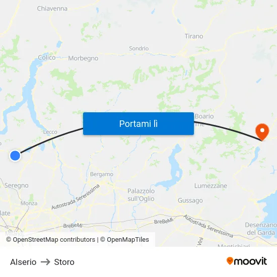 Alserio to Storo map