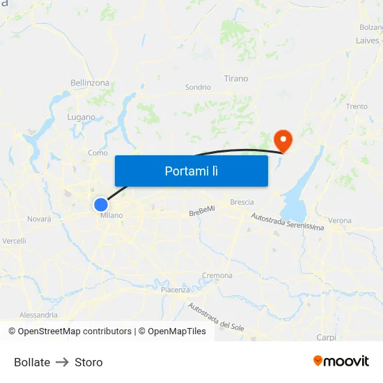 Bollate to Storo map