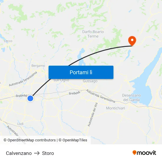 Calvenzano to Storo map