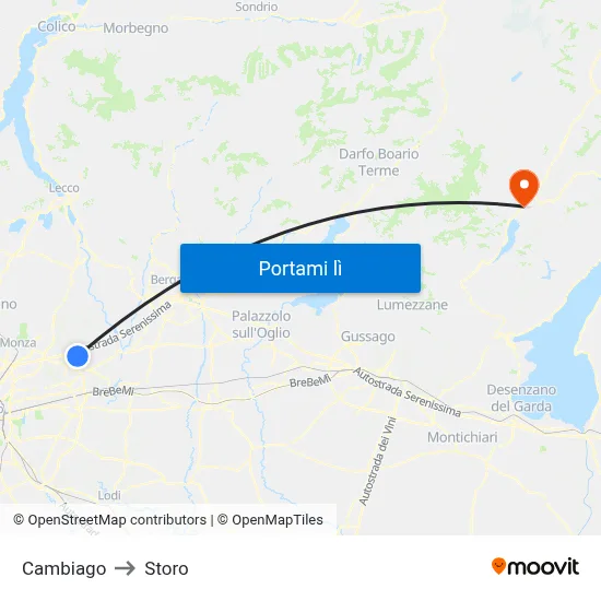 Cambiago to Storo map