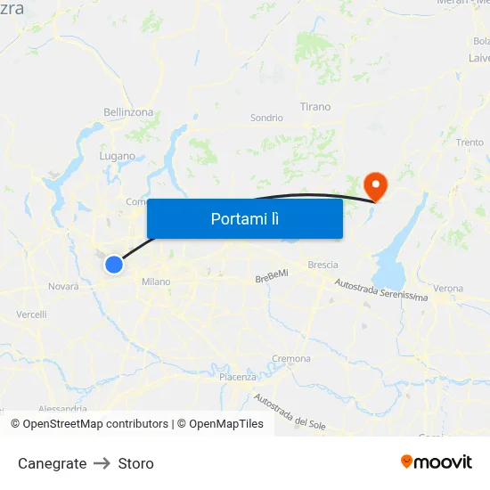 Canegrate to Storo map