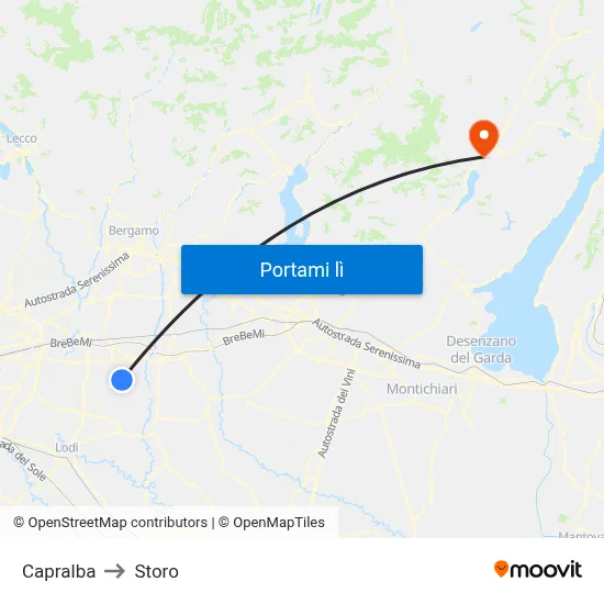 Capralba to Storo map