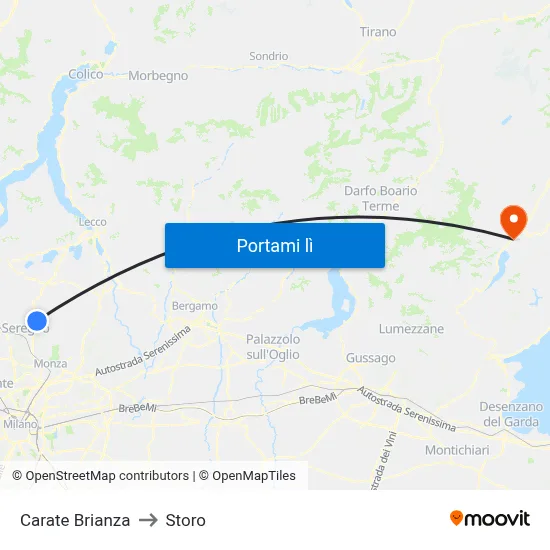Carate Brianza to Storo map