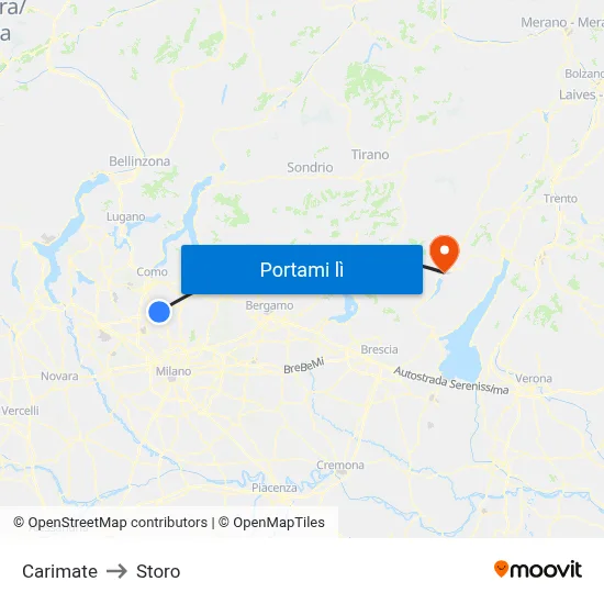 Carimate to Storo map
