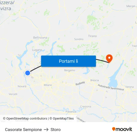 Casorate Sempione to Storo map