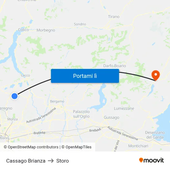Cassago Brianza to Storo map