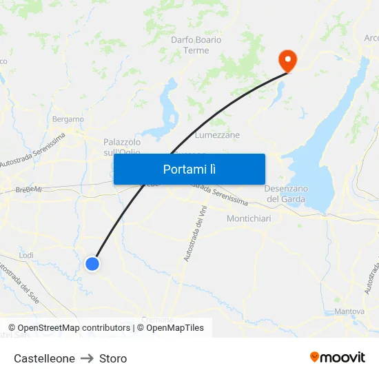 Castelleone to Storo map