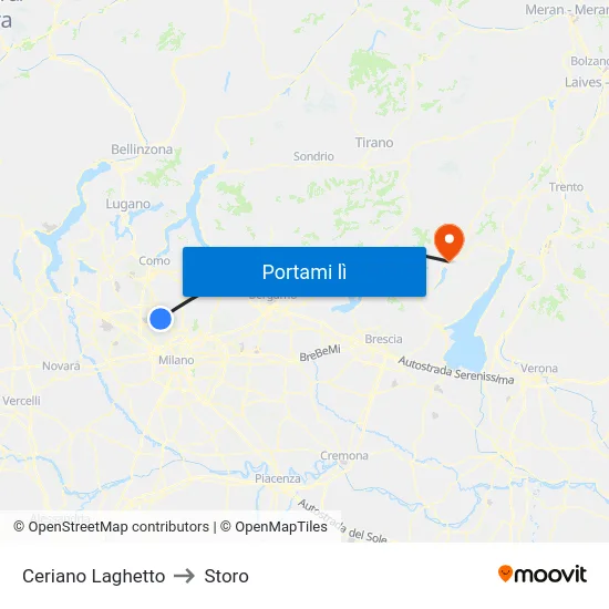 Ceriano Laghetto to Storo map