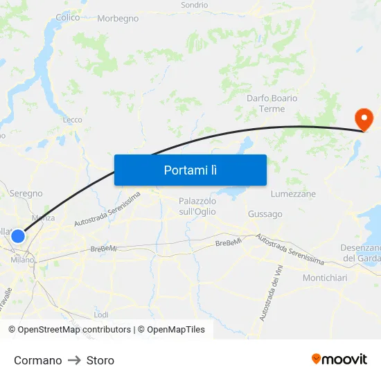 Cormano to Storo map