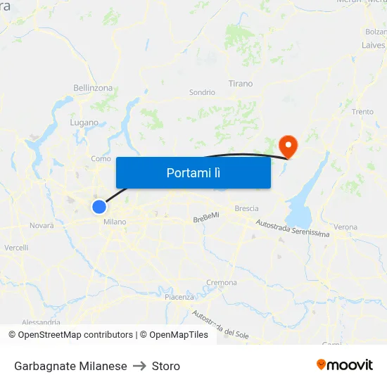 Garbagnate Milanese to Storo map