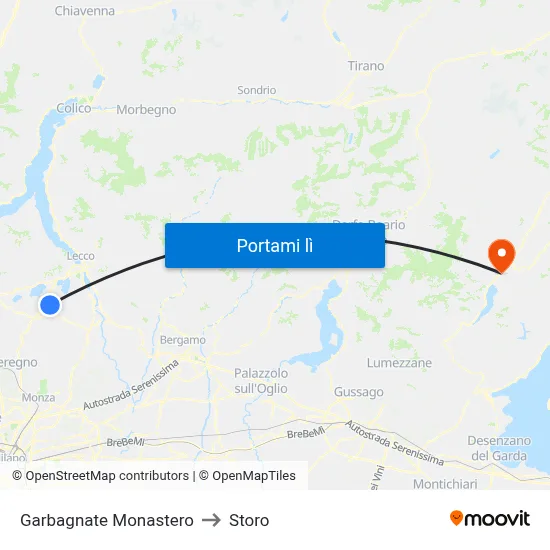 Garbagnate Monastero to Storo map