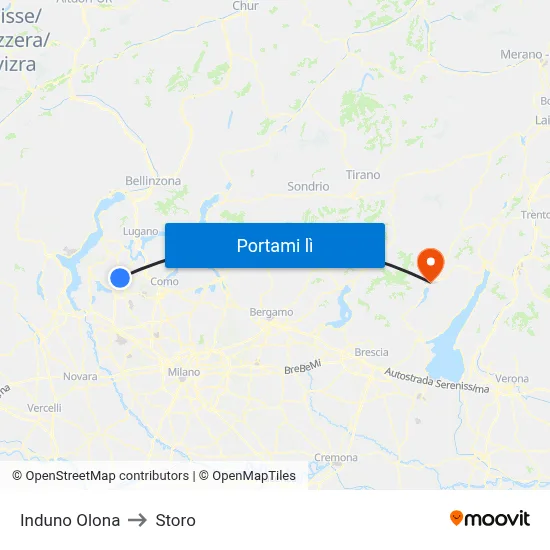 Induno Olona to Storo map