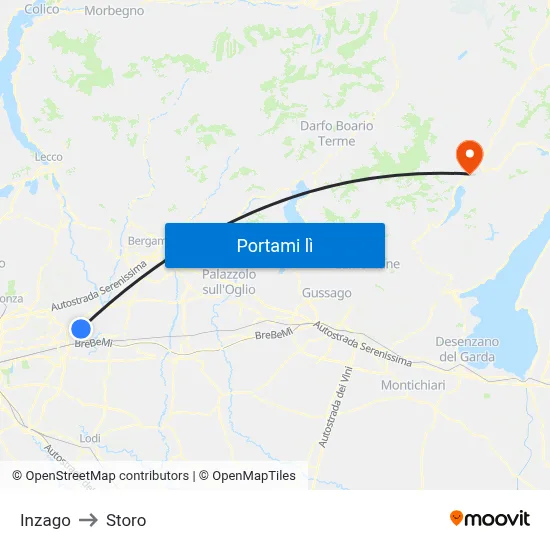 Inzago to Storo map