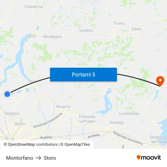 Montorfano to Storo map