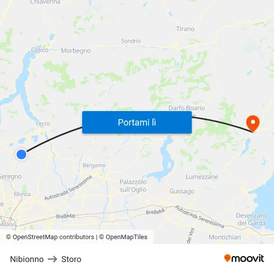 Nibionno to Storo map