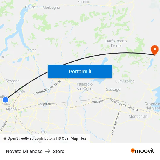 Novate Milanese to Storo map