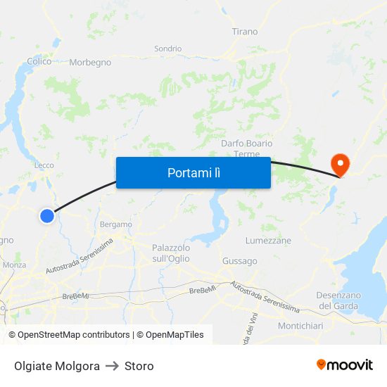 Olgiate Molgora to Storo map