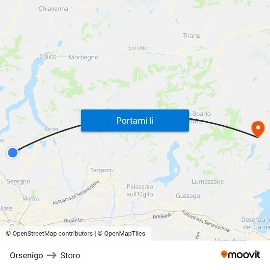 Orsenigo to Storo map