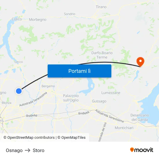 Osnago to Storo map