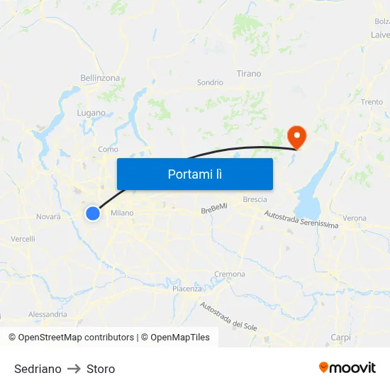 Sedriano to Storo map