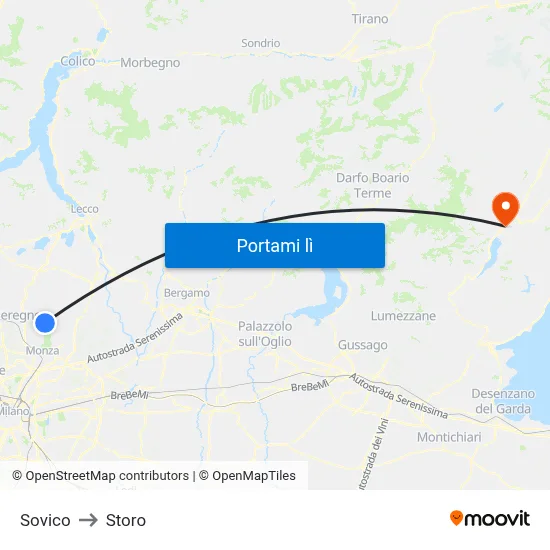 Sovico to Storo map