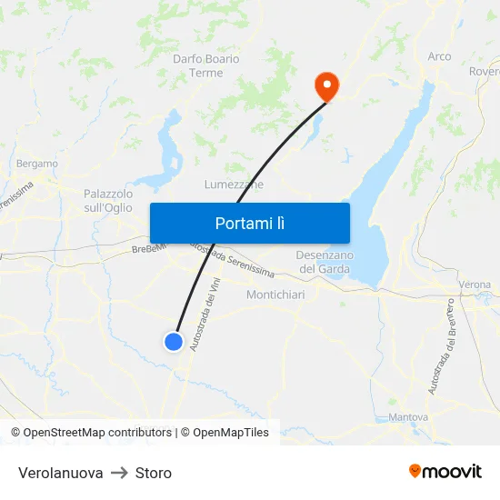 Verolanuova to Storo map