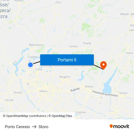 Porto Ceresio to Storo map