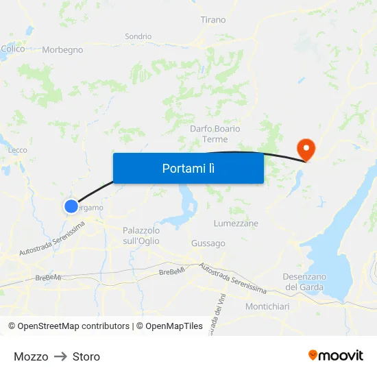 Mozzo to Storo map