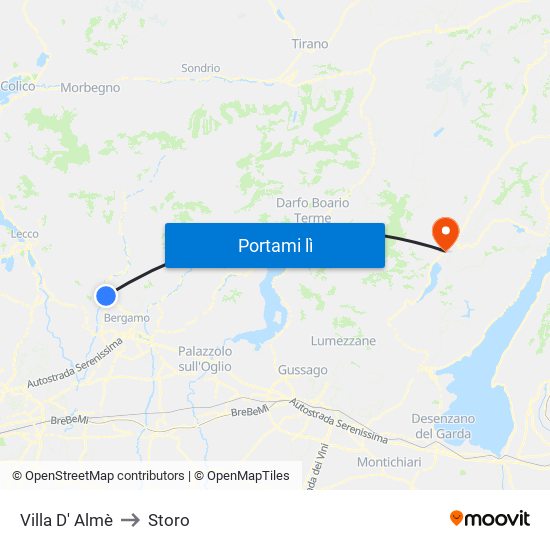 Villa D' Almè to Storo map