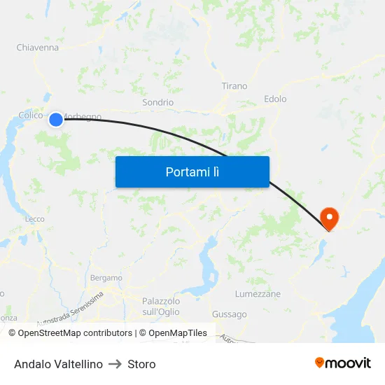 Andalo Valtellino to Storo map