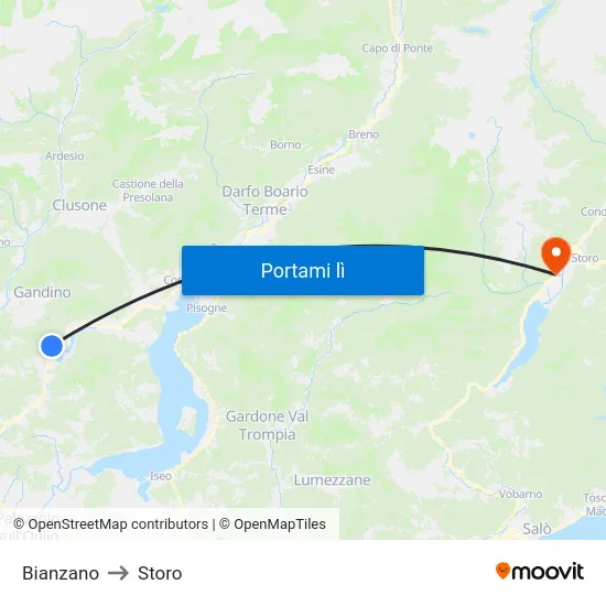 Bianzano to Storo map