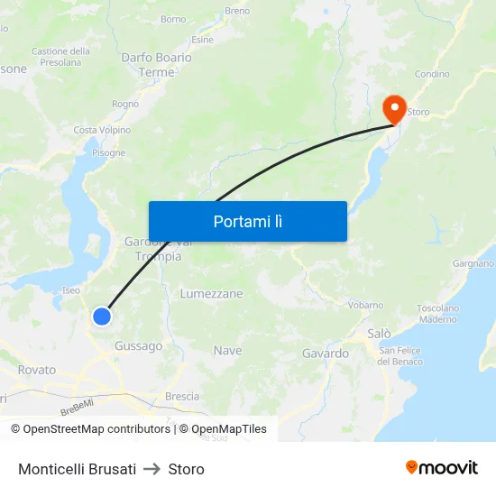 Monticelli Brusati to Storo map