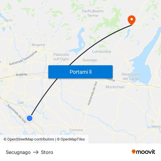 Secugnago to Storo map